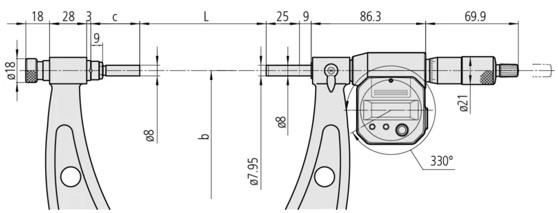 Mitutoyo M-340-520 ไมโครมิเตอร์สำหรับวัดด้านนอกแบบเปลี่ยนแกนวัดได้ (300 - 400mm)